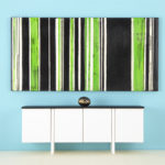 1:12 Scale Abstract Wall Art, Black and Greenery, Striped Modular Art for Modern Dollhouse